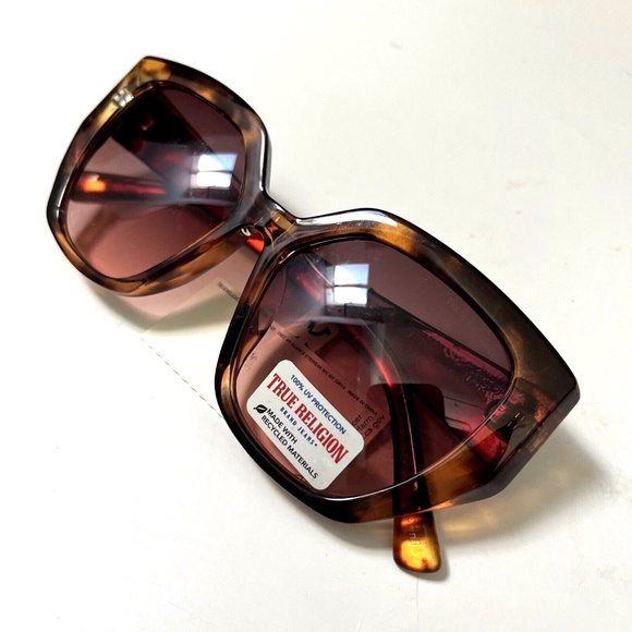 New Original TRUE RELIGION Geometric Sunglasses Oversized White Tortoise Shell
